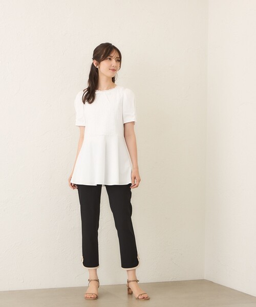 TO BE CHIC(トゥー ビー シック)の「コマフリル カットソーコンビチュニック(チュニック・レディース・オフホワイト/ブラック・40/42)」の12枚目の写真