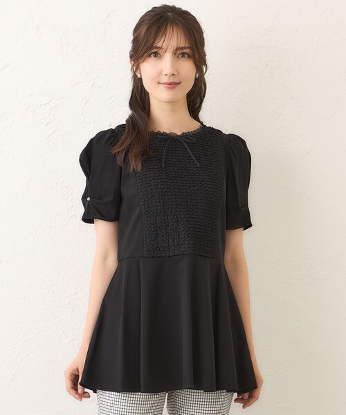 TO BE CHIC(トゥー ビー シック)の「コマフリル カットソーコンビチュニック(チュニック・レディース・オフホワイト/ブラック・40/42)」の9枚目の写真