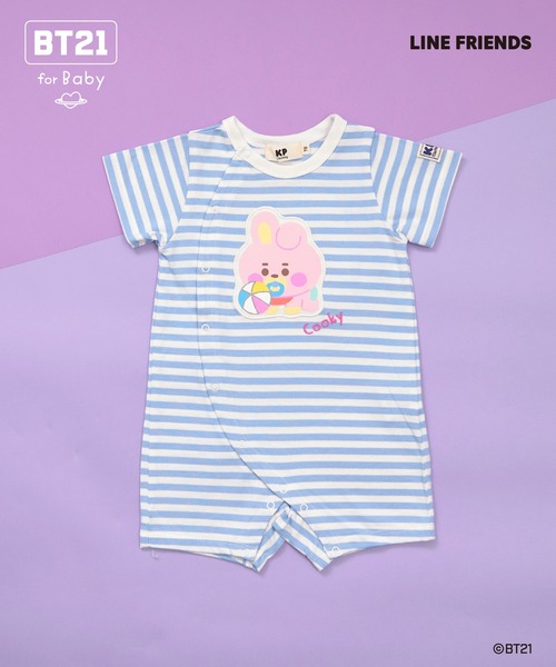 セール】【BT21】アップリケボーダーショートオール（ロンパース）｜KP