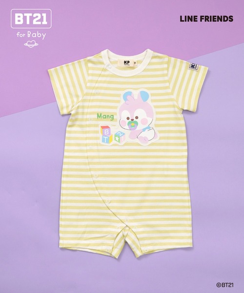 セール】【BT21】アップリケボーダーショートオール（ロンパース）｜KP