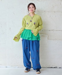 [再入荷]リボンいっぱいデニムバレルパンツ/おとな