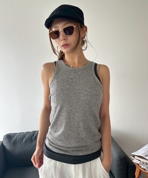 HANNE（アン）の「2PACKシアーリブタンクトップ（タンクトップ・レディース・ベージュ/ブラック/グレー・FREE）」の8枚目の写真