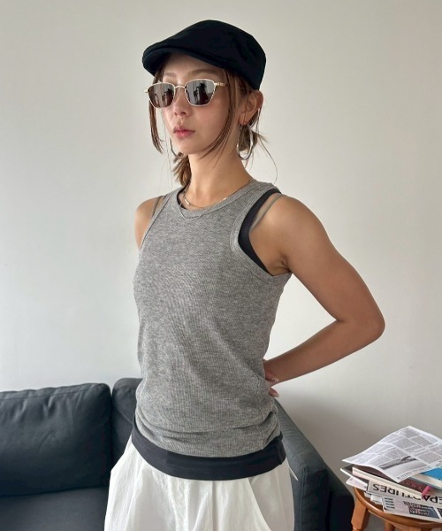 HANNE（アン）の「2PACKシアーリブタンクトップ（タンクトップ・レディース・ベージュ/ブラック/グレー・FREE）」の9枚目の写真