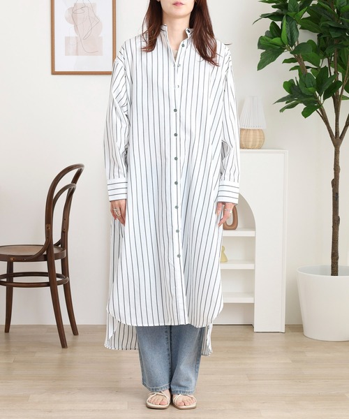 セール】先染ストライプシャツワンピース（シャツワンピース