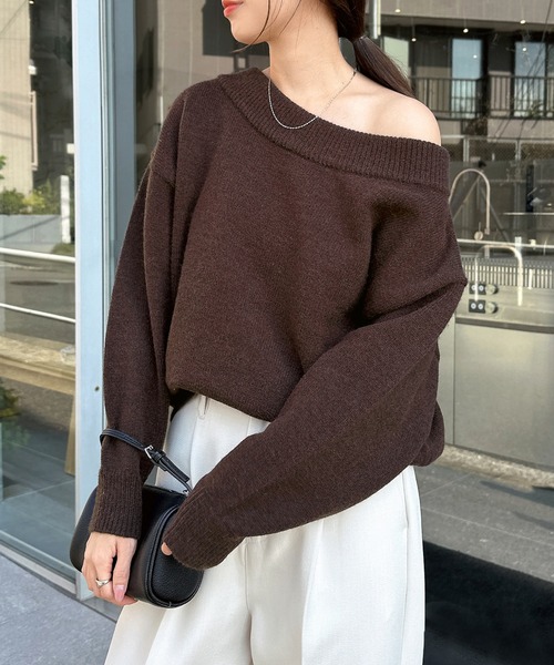 新色追加】ボリューム袖オフショルダーニットトップス（ニット