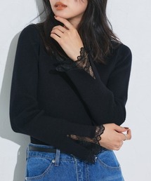 袖スカラップレースデザインニット