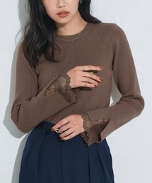 袖スカラップレースデザインニット