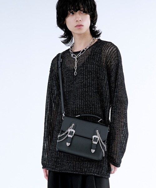 Ellno Loset（エルノロゼット）の「Wチェーンバックルスクエアショルダーバック（ショルダーバッグ・メンズ・ブラック・FREE）」の15枚目の写真