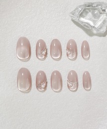 Anail(エーネイル)の3D水光ネイルヌードピンクパールビジューラインオーバルネイルチップI 夏ネイル(ネイルシール/ネイルチップ)