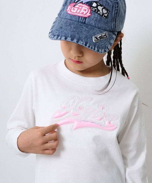 X-girl Stages(エックスガールステージス)の「【TBSドラマ フェイクマミー 着用アイテム】PVCロゴ長袖Tシャツ(Tシャツ/カットソー・キッズ・ライトブルー/オフホワイト/ブラック・110cm/140cm/130cm/120cm/100cm)」の12枚目の写真