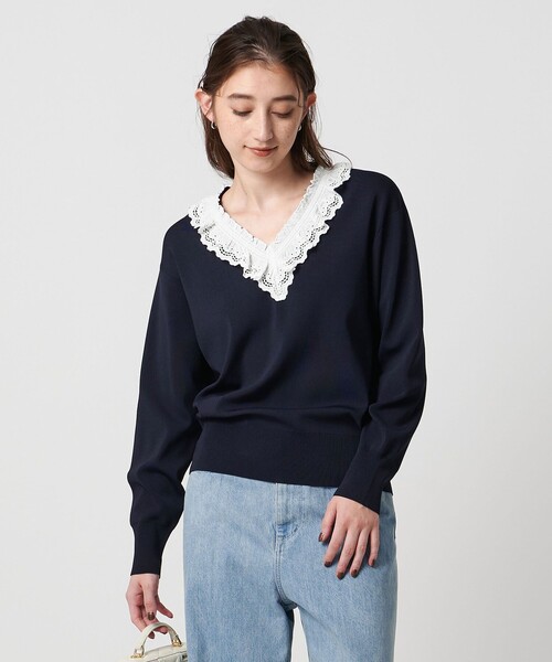 スカラップ レース フリル ニット‐ウォッシャブル‐（ニット