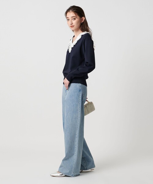 UNITED ARROWS(ユナイテッドアローズ)の「スカラップ レース フリル ニット‐ウォッシャブル‐(ニット/セーター・レディース・ネイビー/ベージュ/ブラック・FREE)」の6枚目の写真