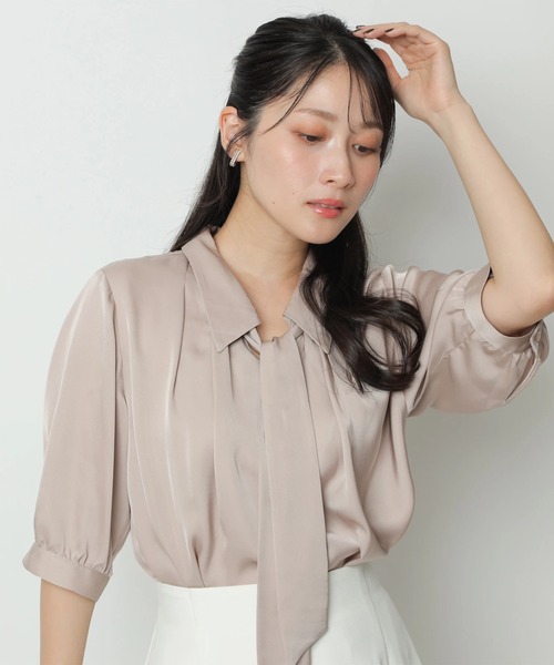 【即日発送】フロントチェーンブラウス　紺色　S 新品 フロントチェーン5分袖ブラウス（シャツ/ブラウス）｜Apuweiser