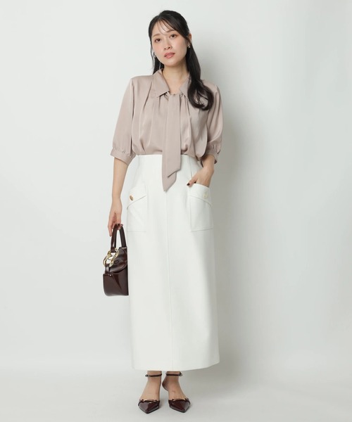 新品 アプワイザーリッシェ フロント チェーン ブラウス ベージュ フロントチェーン5分袖ブラウス（シャツ/ブラウス）｜Apuweiser