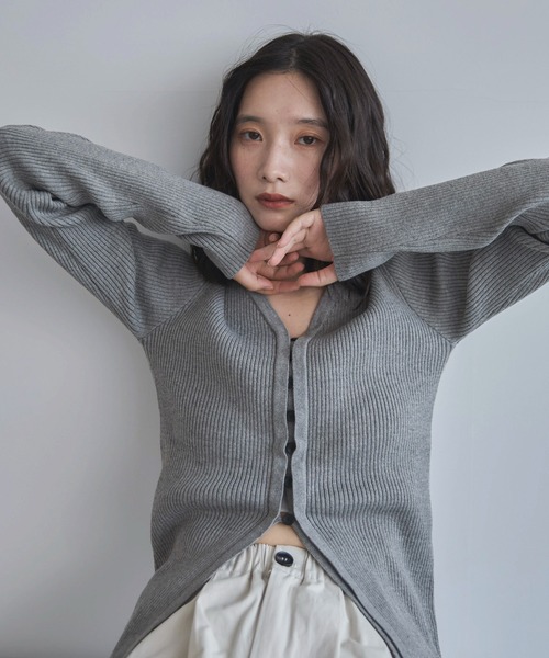 ハンドウォッシャブル】リブニットVカーディガン（カーディガン/ボレロ