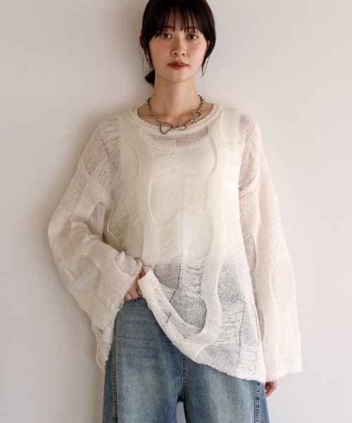 shetila(シェティラ)の「シアーパターンモヘアニット(ニット/セーター・レディース・ブラック/アイボリー/ピンク/ダークブラウン・M)」の15枚目の写真
