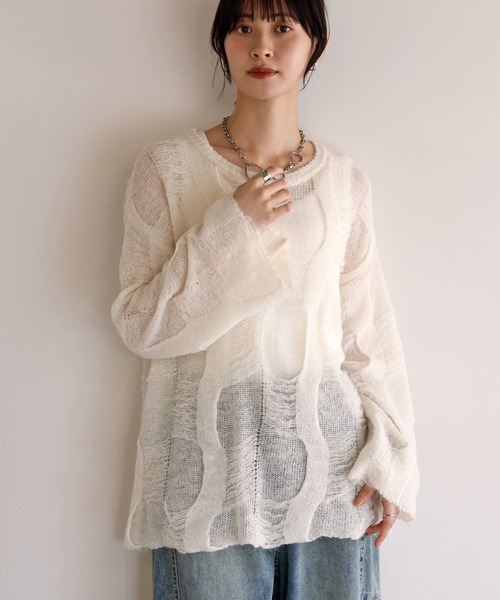 shetila(シェティラ)の「シアーパターンモヘアニット(ニット/セーター・レディース・ブラック/アイボリー/ピンク/ダークブラウン・M)」の11枚目の写真