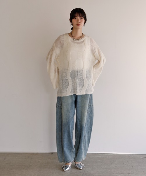 shetila(シェティラ)の「シアーパターンモヘアニット(ニット/セーター・レディース・ブラック/アイボリー/ピンク/ダークブラウン・M)」の19枚目の写真