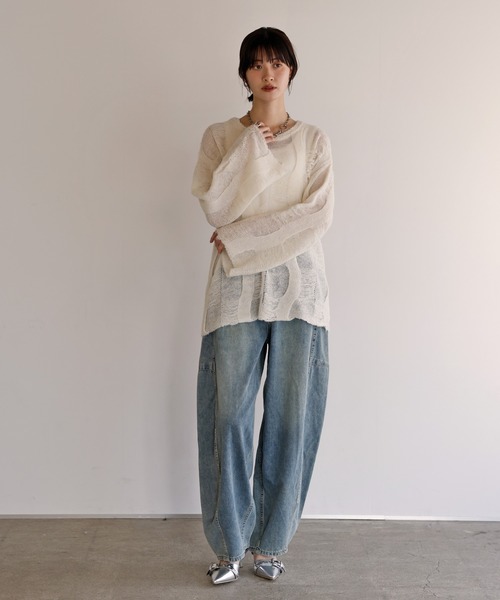 shetila(シェティラ)の「シアーパターンモヘアニット(ニット/セーター・レディース・ブラック/アイボリー/ピンク/ダークブラウン・M)」の5枚目の写真