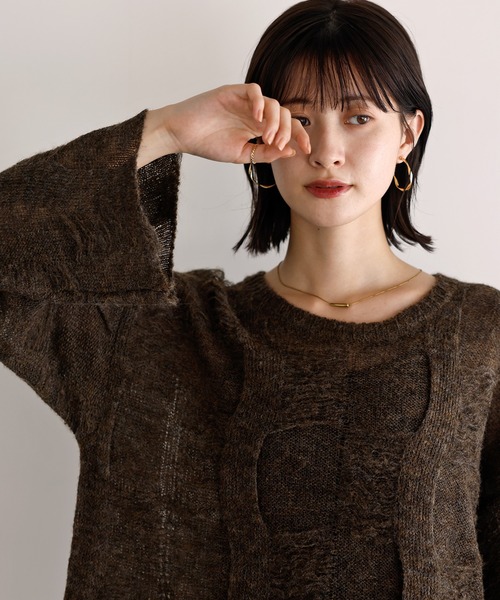 shetila(シェティラ)の「シアーパターンモヘアニット(ニット/セーター・レディース・ブラック/アイボリー/ピンク/ダークブラウン・M)」の8枚目の写真