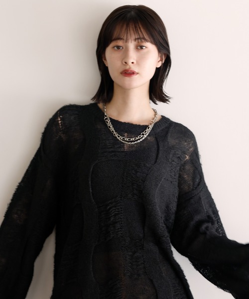 shetila(シェティラ)の「シアーパターンモヘアニット(ニット/セーター・レディース・ブラック/アイボリー/ピンク/ダークブラウン・M)」の21枚目の写真