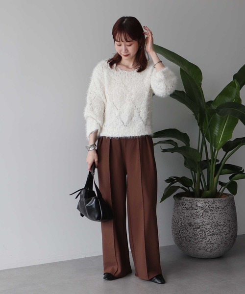 earth music&ecology（アースミュージックアンドエコロジー）の「センターシームタックスウェットパンツ（スウェットパンツ・レディース・チャコールグレー/ブラウン/ホワイト系その他・FREE）」の6枚目の写真