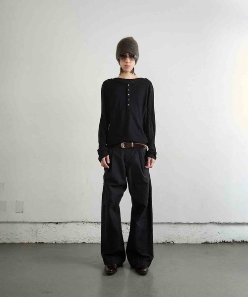 DOUBLE LAYERED LONG SLEEVE HENLEY T SHIRT（Tシャツ/カットソー