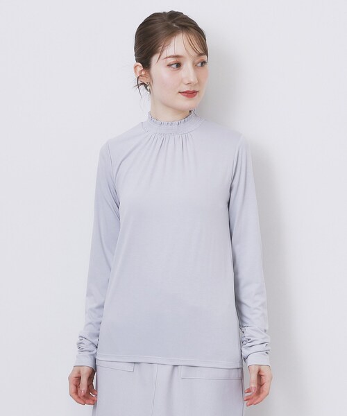 シャーリングデザイントップス【洗濯機OK/吸湿発熱】（Tシャツ