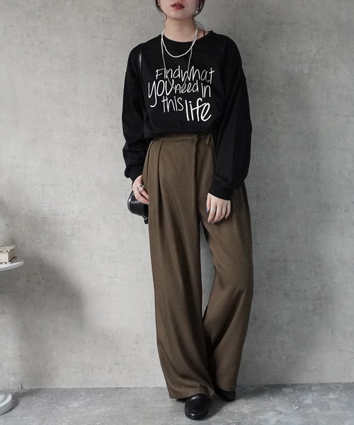 Emma（SELECT LEVERY）（エマ セレクトリベリー）の「手書き風ロゴ刺繍 BIGTシャツ（Tシャツ/カットソー・レディース・ブラック/オフホワイト/チャコール/ブラウン・FREE）」の19枚目の写真