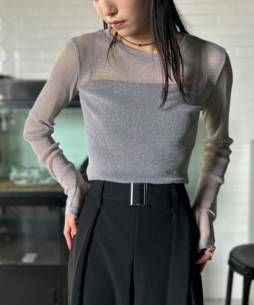 Kotoe(コトエ)の「【全8色】 ラメシアートップス クルーネック 長袖(Tシャツ/カットソー・レディース・ブラック/ワイン/アイボリー/シルバー/ブラウン/ホワイト系その他/ダークグレー/ゴールド・FREE)」の11枚目の写真