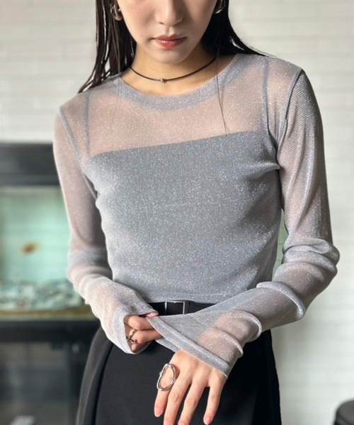 Kotoe(コトエ)の「【全8色】 ラメシアートップス クルーネック 長袖(Tシャツ/カットソー・レディース・ブラック/ワイン/アイボリー/シルバー/ブラウン/ホワイト系その他/ダークグレー/ゴールド・FREE)」の9枚目の写真