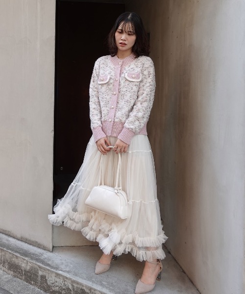 CORNERS（コーナーズ）の「ツィードジャケット×チュールスカートセット（セットアップ・レディース・ピンク/ベージュ/グレー/ブルー・M）」の4枚目の写真