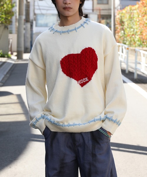 セール】HOOK -original- ハートジャカードニットプルオーバー（ニット