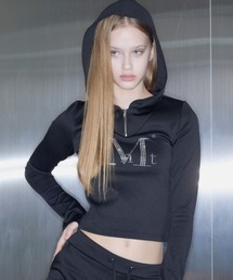 A'GEM/9 × .kom 『MUCENT/ムーセント』 KAYN SET UP HOTFIX LOGO HALF ZIP-UP HOOD T /ホットフィックスロゴハーフジップアップカットソー
