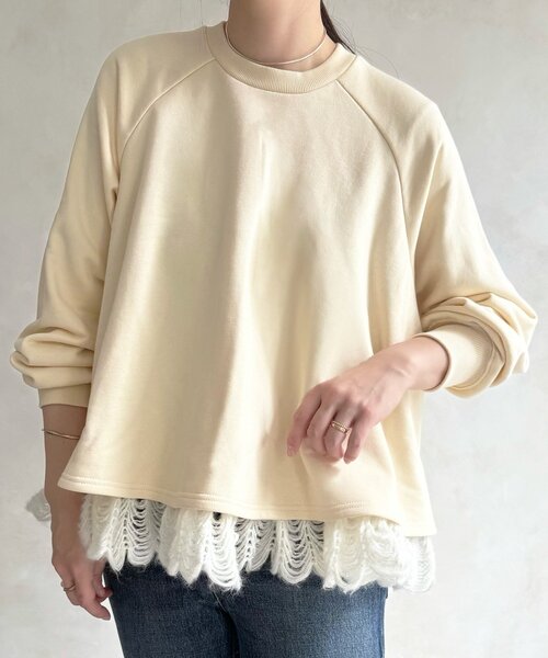 BEARDSLEY（ビアズリー）の「裾タムレースカットソー（Tシャツ/カットソー・レディース・ブラック/アイボリー・FREE）」の2枚目の写真