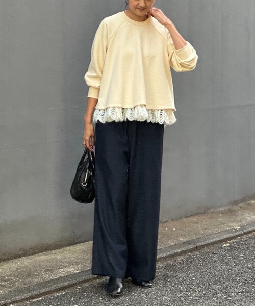 BEARDSLEY（ビアズリー）の「裾タムレースカットソー（Tシャツ/カットソー・レディース・ブラック/アイボリー・FREE）」の3枚目の写真