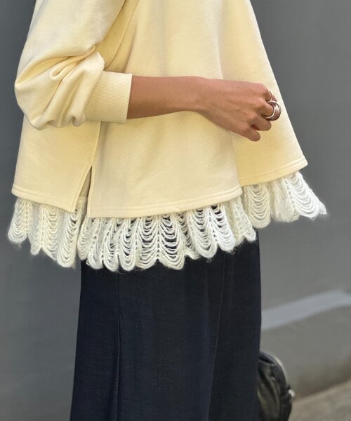 BEARDSLEY（ビアズリー）の「裾タムレースカットソー（Tシャツ/カットソー・レディース・ブラック/アイボリー・FREE）」の5枚目の写真