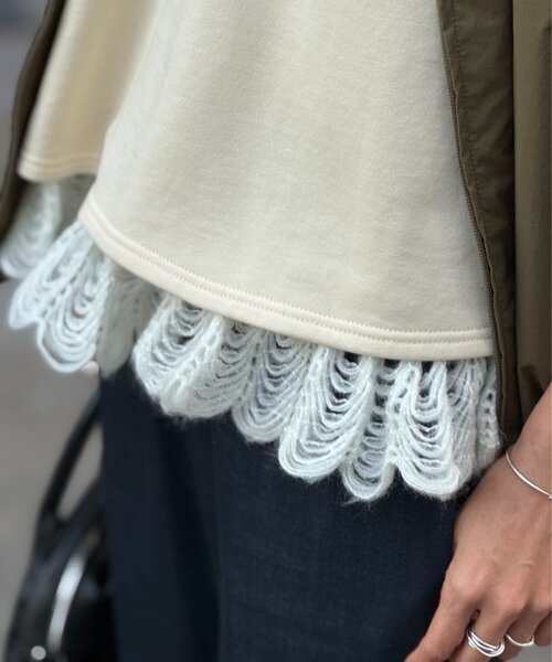 BEARDSLEY（ビアズリー）の「裾タムレースカットソー（Tシャツ/カットソー・レディース・ブラック/アイボリー・FREE）」の8枚目の写真