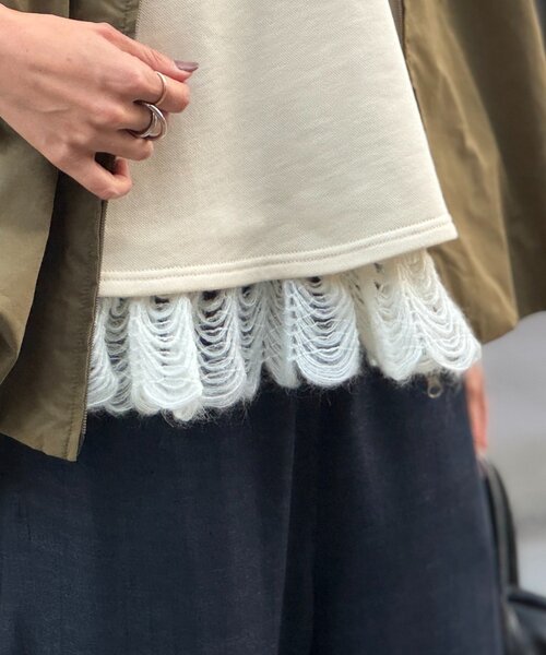 BEARDSLEY（ビアズリー）の「裾タムレースカットソー（Tシャツ/カットソー・レディース・ブラック/アイボリー・FREE）」の9枚目の写真