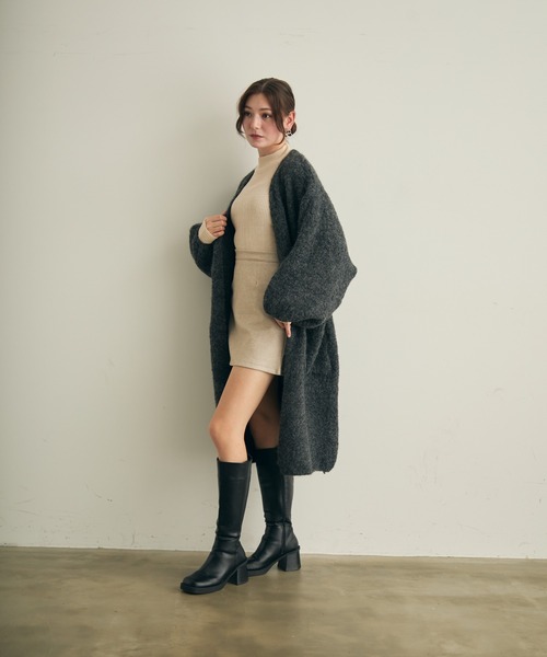 Lunea(ルネア)の「ロングニットカーディガン(ノーカラーコート・レディース・グレー/アイボリー・FREE)」の21枚目の写真