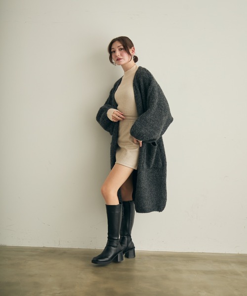 Lunea(ルネア)の「ロングニットカーディガン(ノーカラーコート・レディース・グレー/アイボリー・FREE)」の22枚目の写真