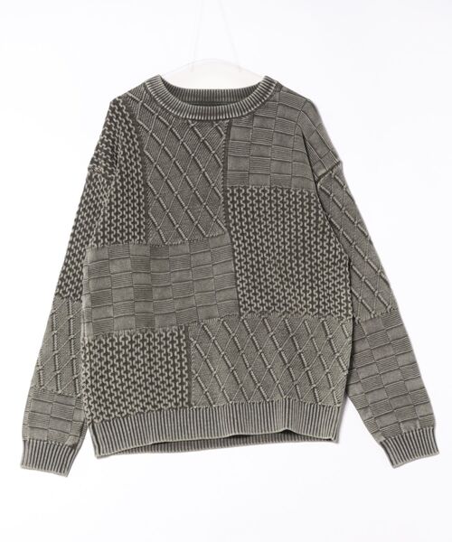 ROUGH TRADE(ラフトレード)の「ストーンウォッシュ加工 パッチワーク風ニット(M1)(ニット/セーター・メンズ・ブラック/カーキ・LARGE/X-LARGE/MEDIUM)」の8枚目の写真