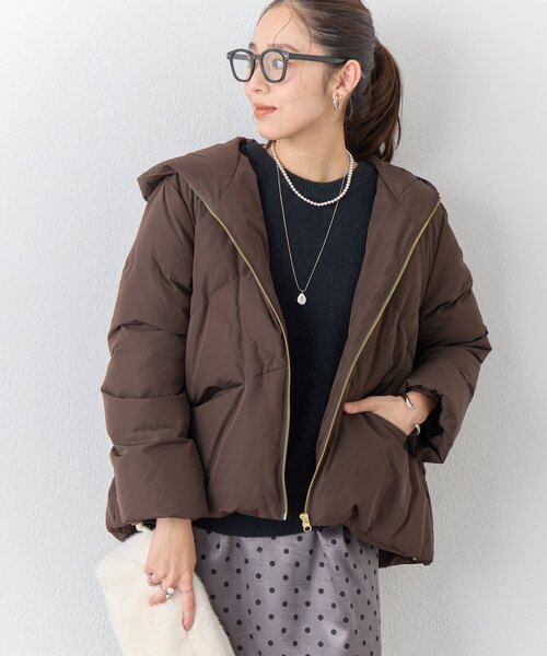 un dix cors（アンディコール）の「《ふんわり暖か》テンダークロスフードダウン（ダウンジャケット/コート・レディース・グレイッシュベージュ/ブラック/ブラウン・FREE）」の3枚目の写真