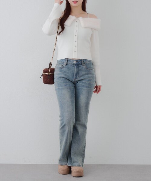 continuer de NICE CLAUP（コンティニューデナイスクラップ）の「フェイクファー衿付カーディガン（カーディガン/ボレロ・レディース・ブラック/トップグレー/アイボリー・FREE）」の16枚目の写真