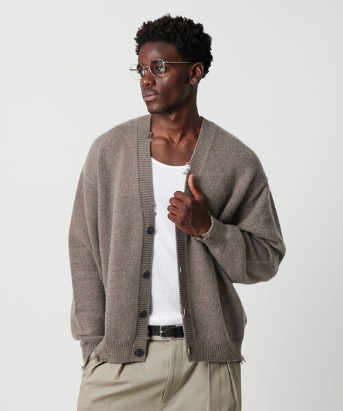 OWNESS＞ウール カシミヤ クラッシュ Vネック カーディガン