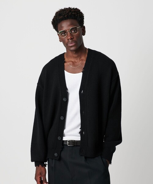 OWNESS＞ウール カシミヤ クラッシュ Vネック カーディガン