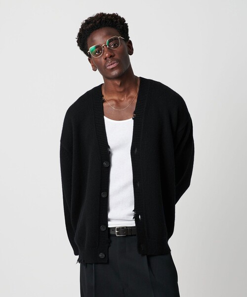 OWNESS＞ウール カシミヤ クラッシュ Vネック カーディガン