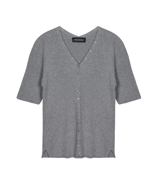 NICK&NICOLE(ニックアンドニコール)の「BUTTON SLIM KNIT HALF CARDIGAN_GRAY(カーディガン/ボレロ・レディース・その他・FREE)」の5枚目の写真