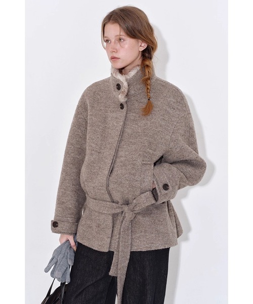 フェイクファースタンドカラー ウールハーフコート FD25W007【Fano