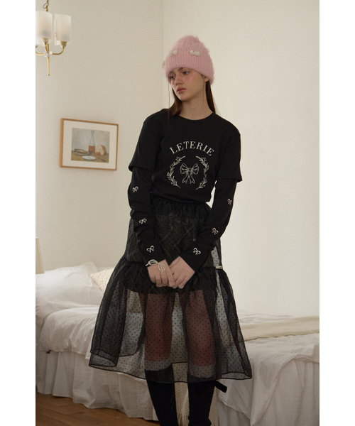 LETERIE(レテリー)の「RIBBON POINT LAYERED T-SHIRT_BLACK(Tシャツ/カットソー・レディース・ブラック・FREE)」の5枚目の写真